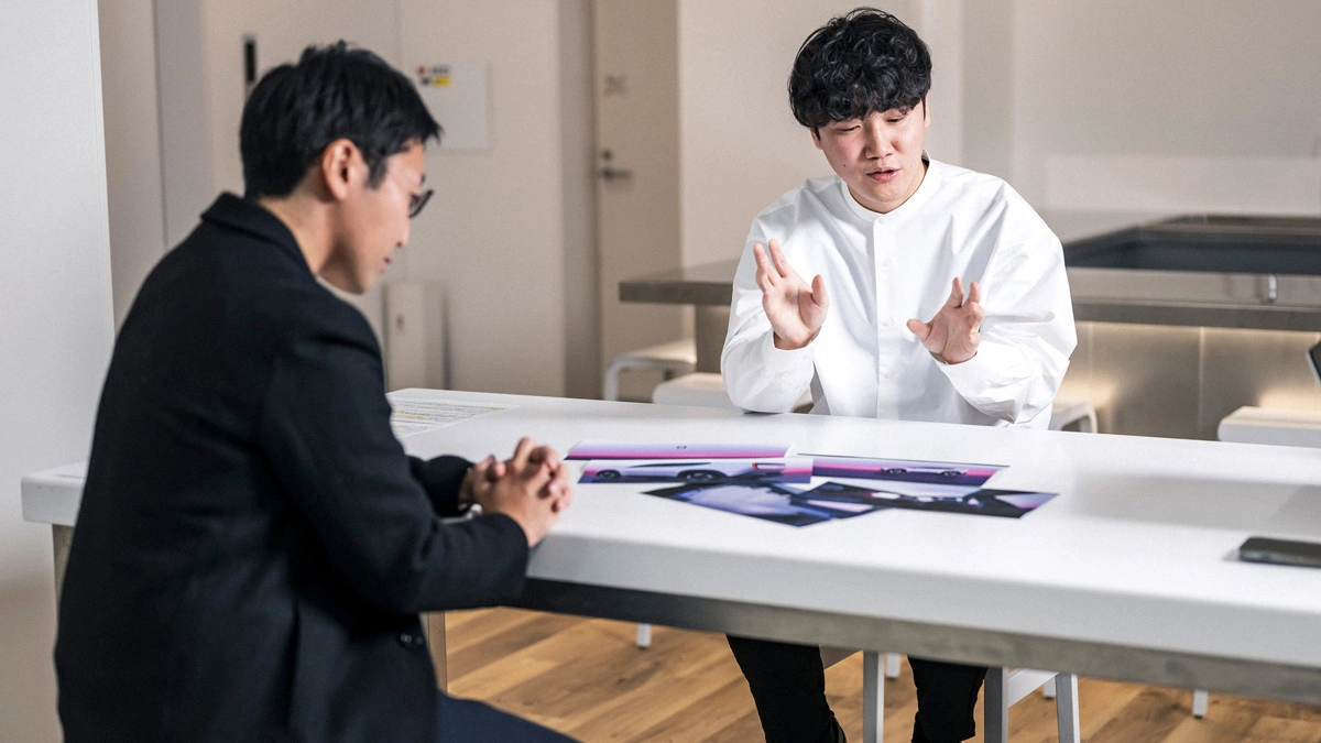 Shota Yamaguchi (UI/UX designer), left, and Shuntaro Sato (exterior designer)