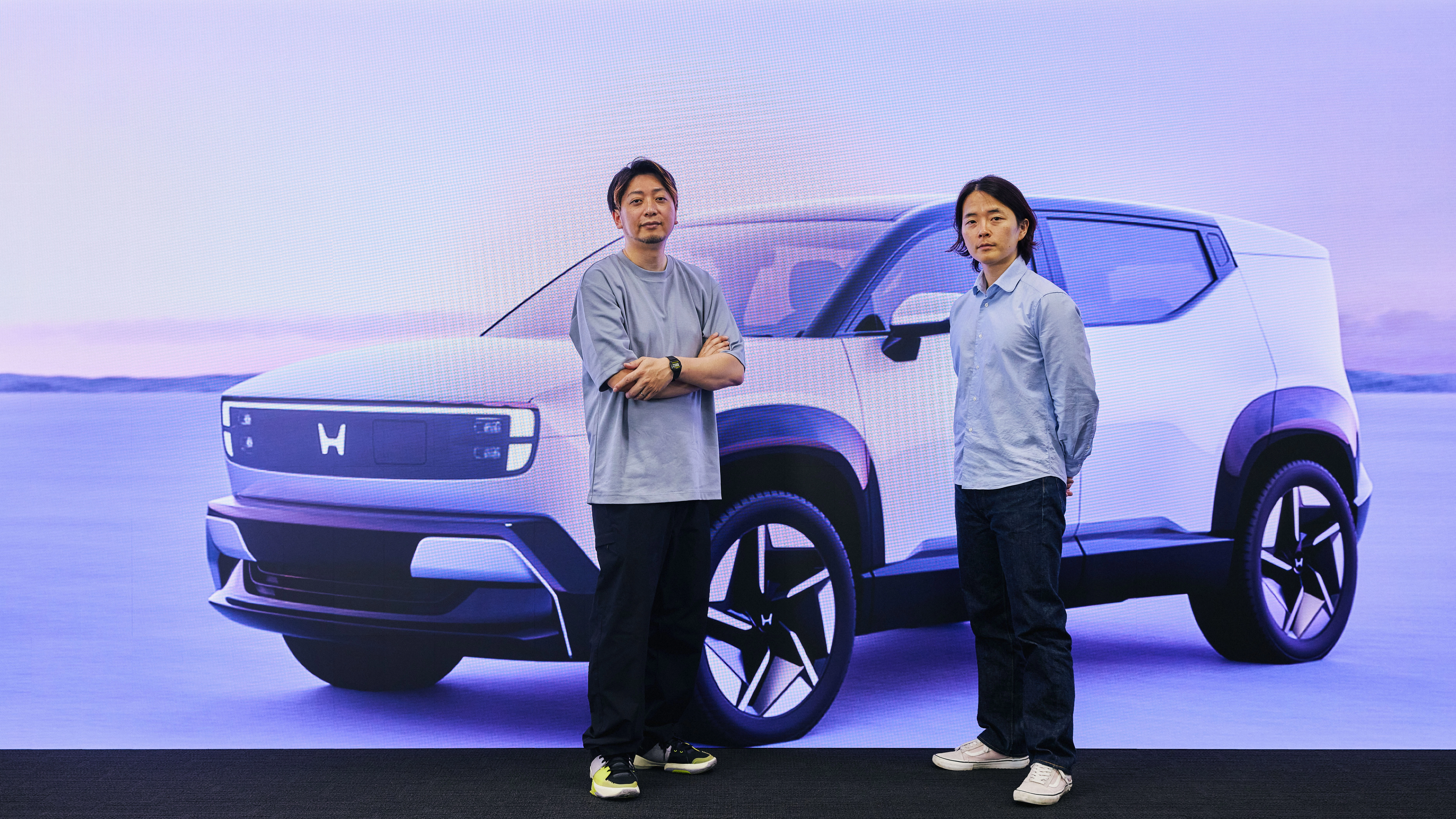 Exterior design project leader Taku Fukui (left) and designer Park Sungjin (right)