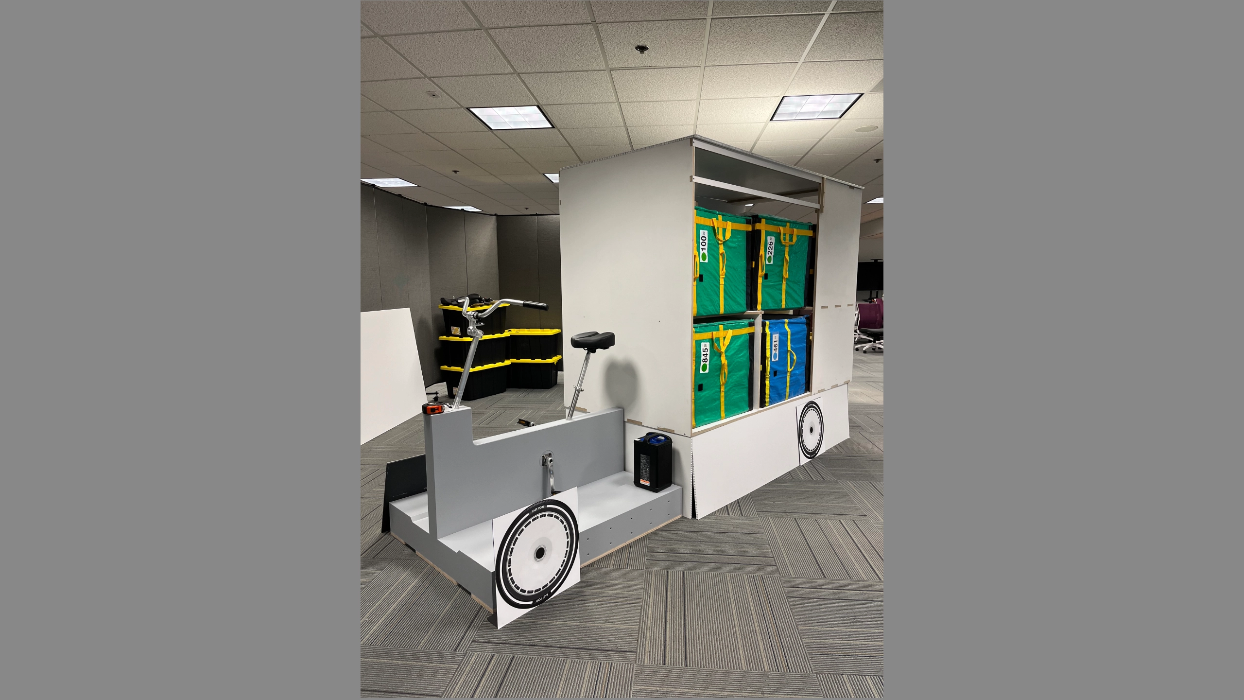The mockup shows a physical model of the eQuad that was put up during the design process as our team explored rider ergonomics and usability.