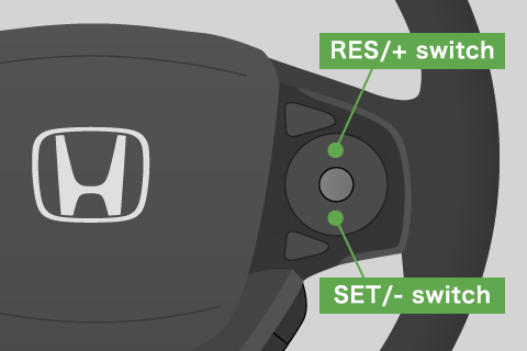 When the vehicle in front starts moving again, follow assistance resumes when the driver presses the RES/+ or SET/- switch or the accelerator.