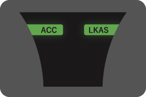 ACC is activated by pressing the MAIN switch on the steering wheel, followed by the SET/- switch.