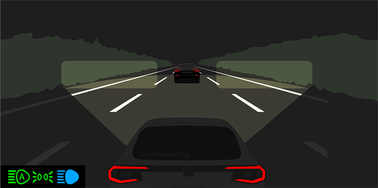 High beam (lower section) switches on in parts.