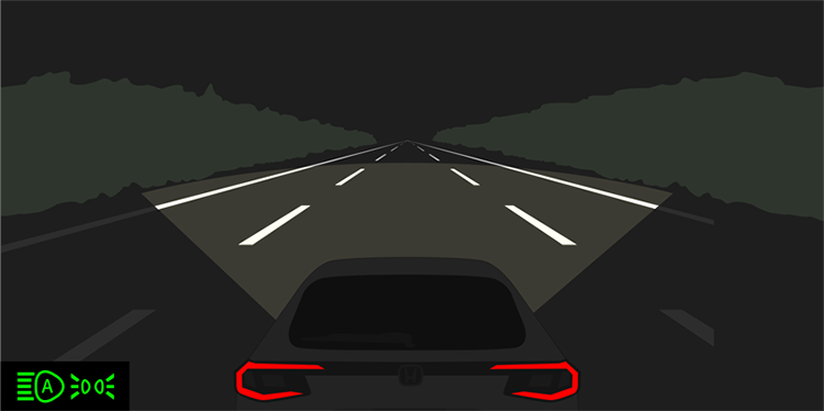 Low beam switches on.