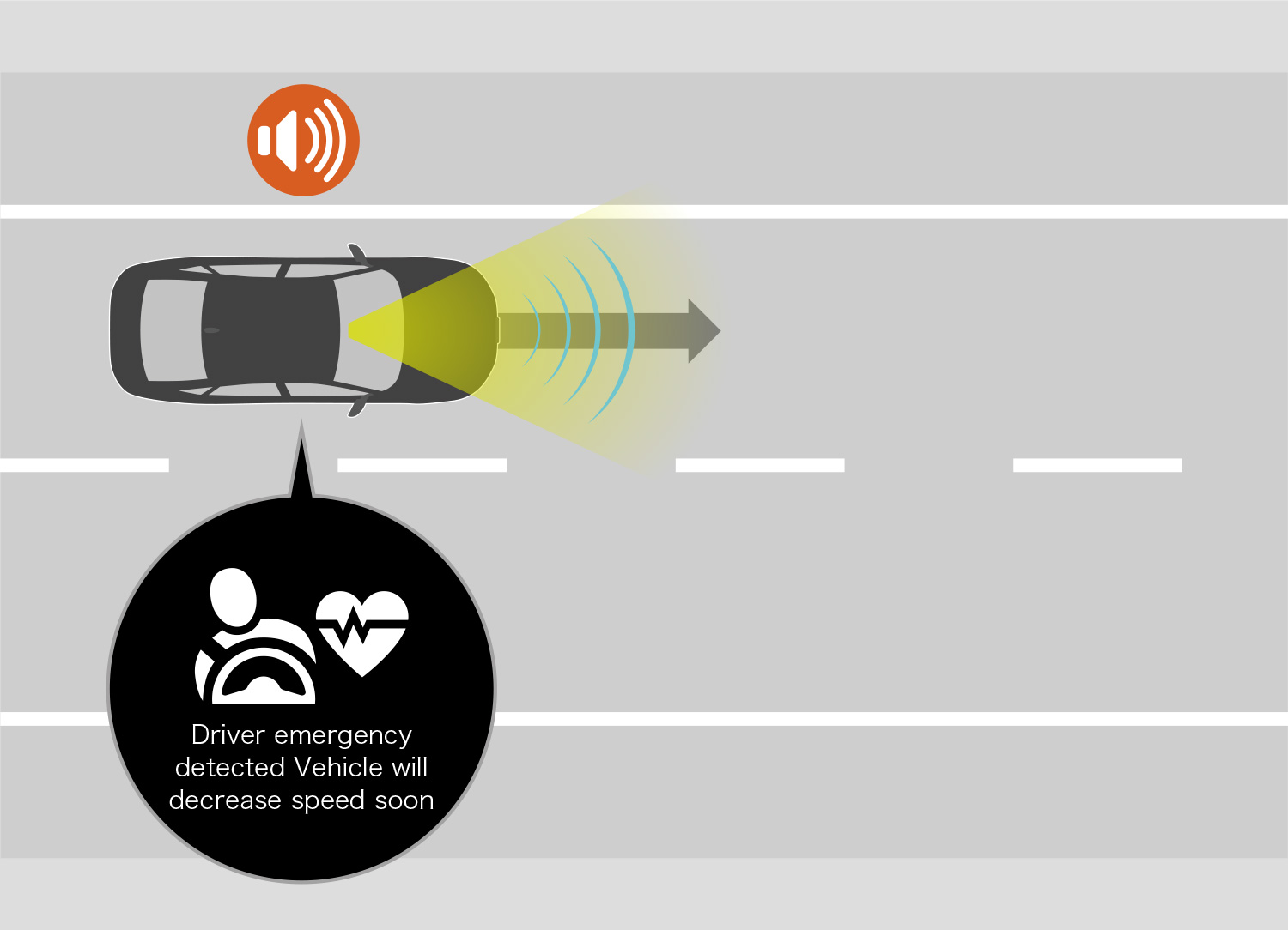 The driver monitoring camera detects an abnormal condition the driver falls into.