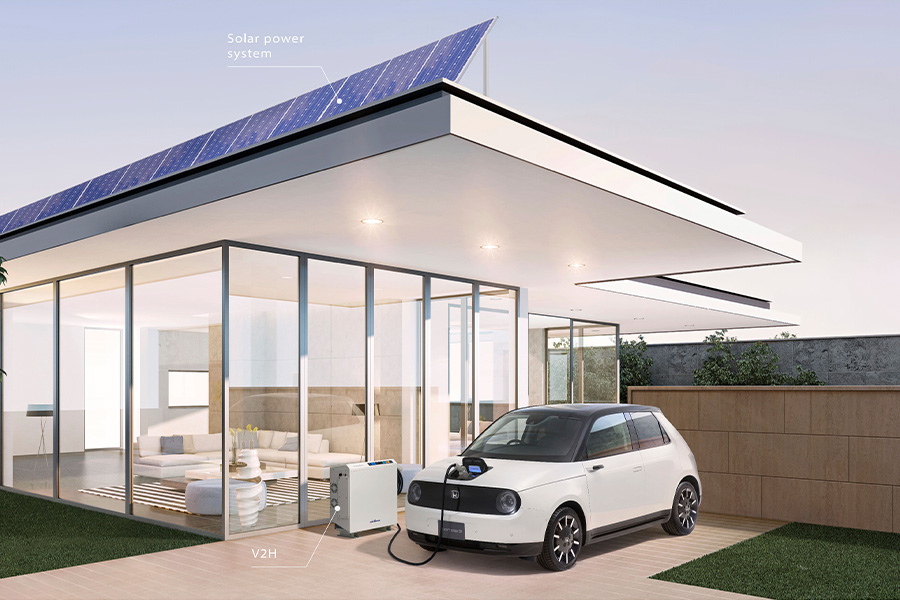 2020 Honda e Image of using Honda e for V2H (Vehicle to Home) power output