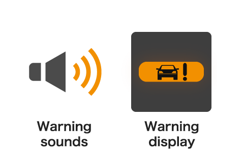 If the accelerator pedal is firmly applied, the system determines there is a collision risk. Engine output is suppressed and the driver is alerted using warning sounds and a visual warning on the instrument panel.