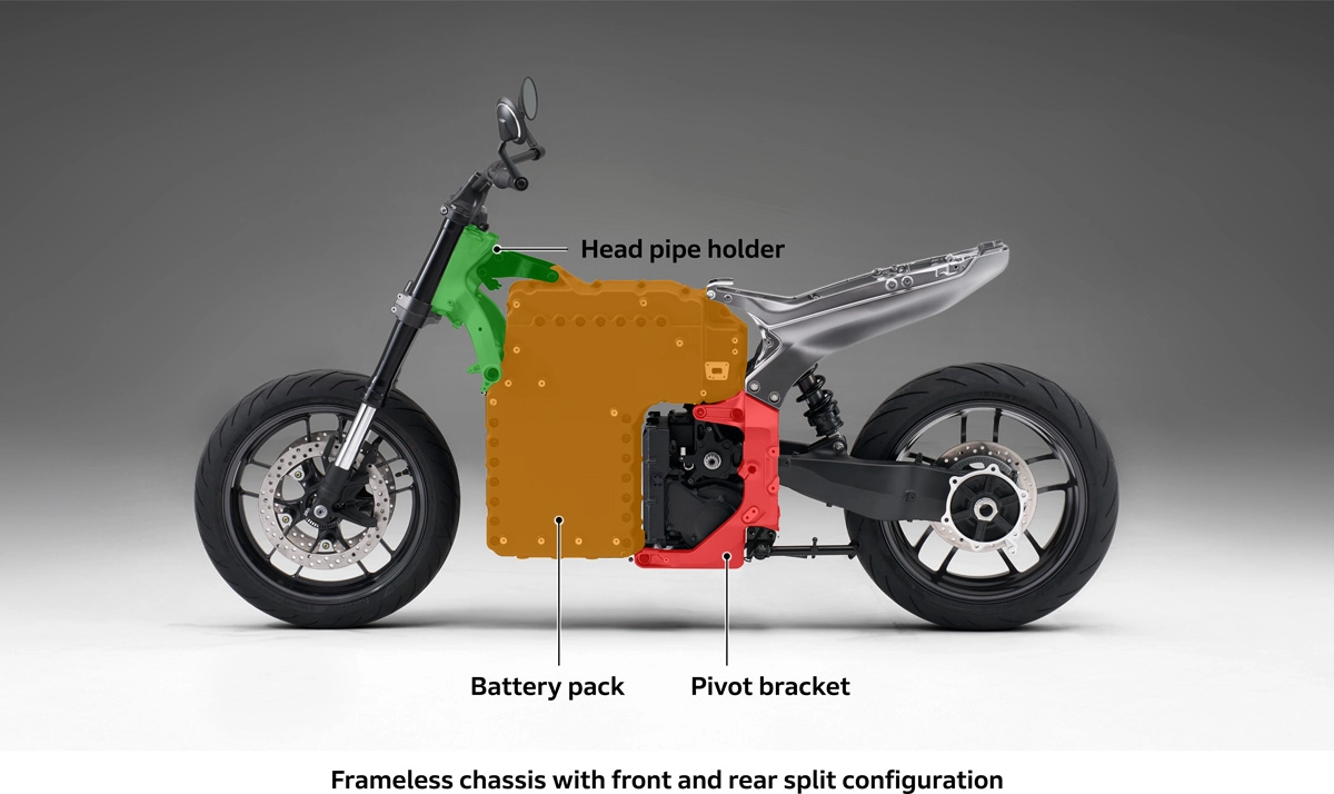 Frameless chassis with front and rear split configuration