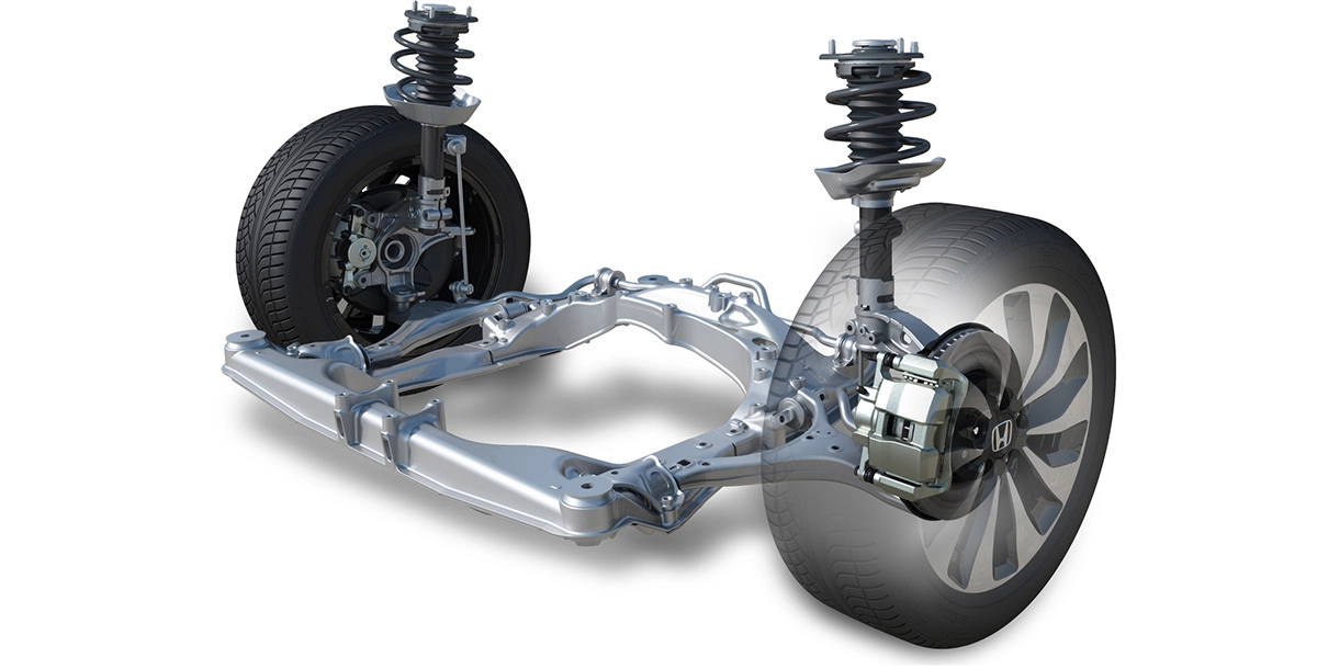 The aluminum subframe to mount the front suspension was manufactured using friction stir welding technology, which was applied to structural components for the first time in the world by Honda