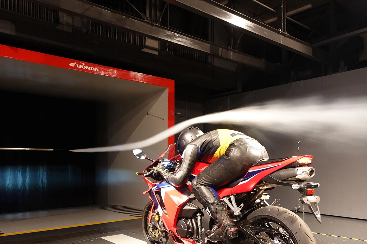 Actual motorcycle being tested in the wind tunnel