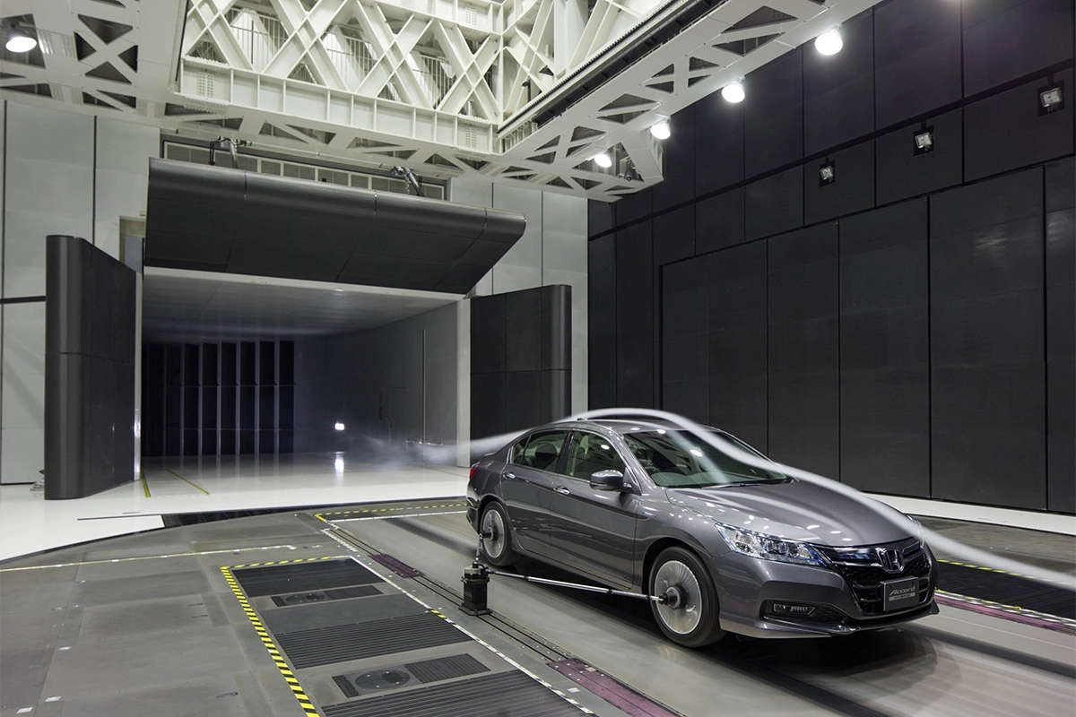 Actual automobile being tested in the wind tunnel