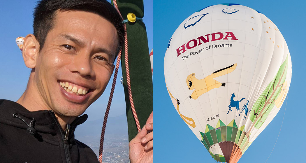 Honda Hot Air Balloon Racing Team上田 諭 選手の顔とバルーンの写真