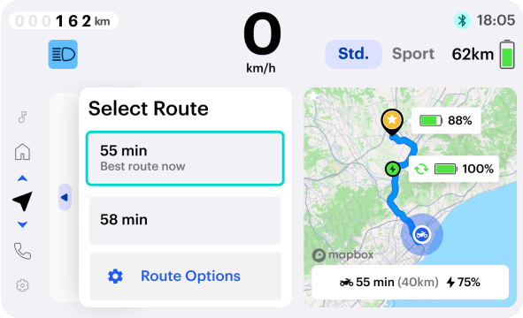 バッテリー交換ステーションへのルート表示