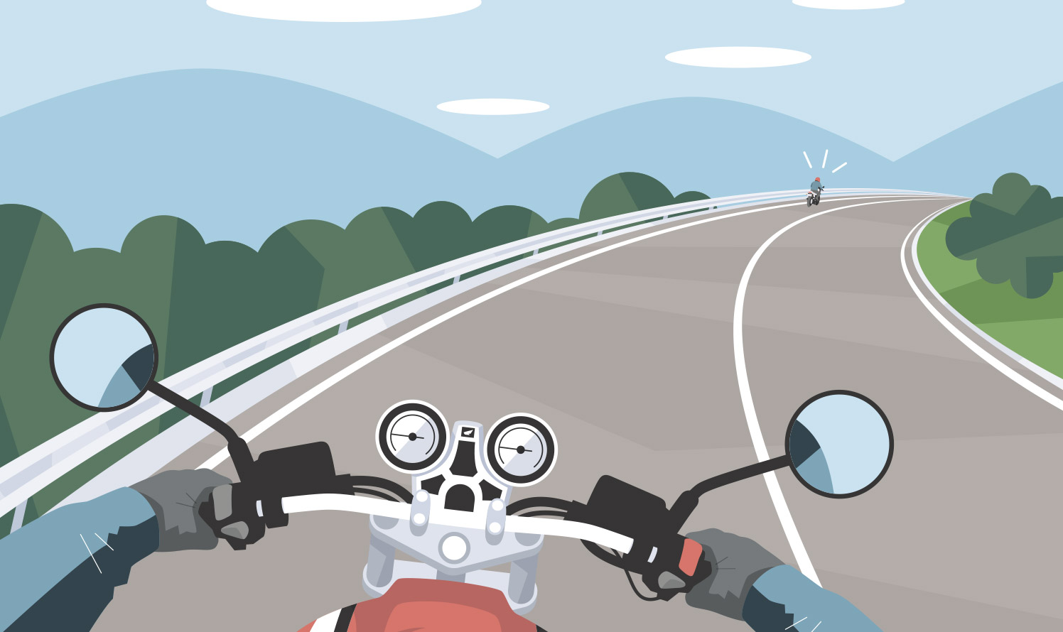 バイクで技量を超えるスピードを出してしまうシーンを示すイラスト