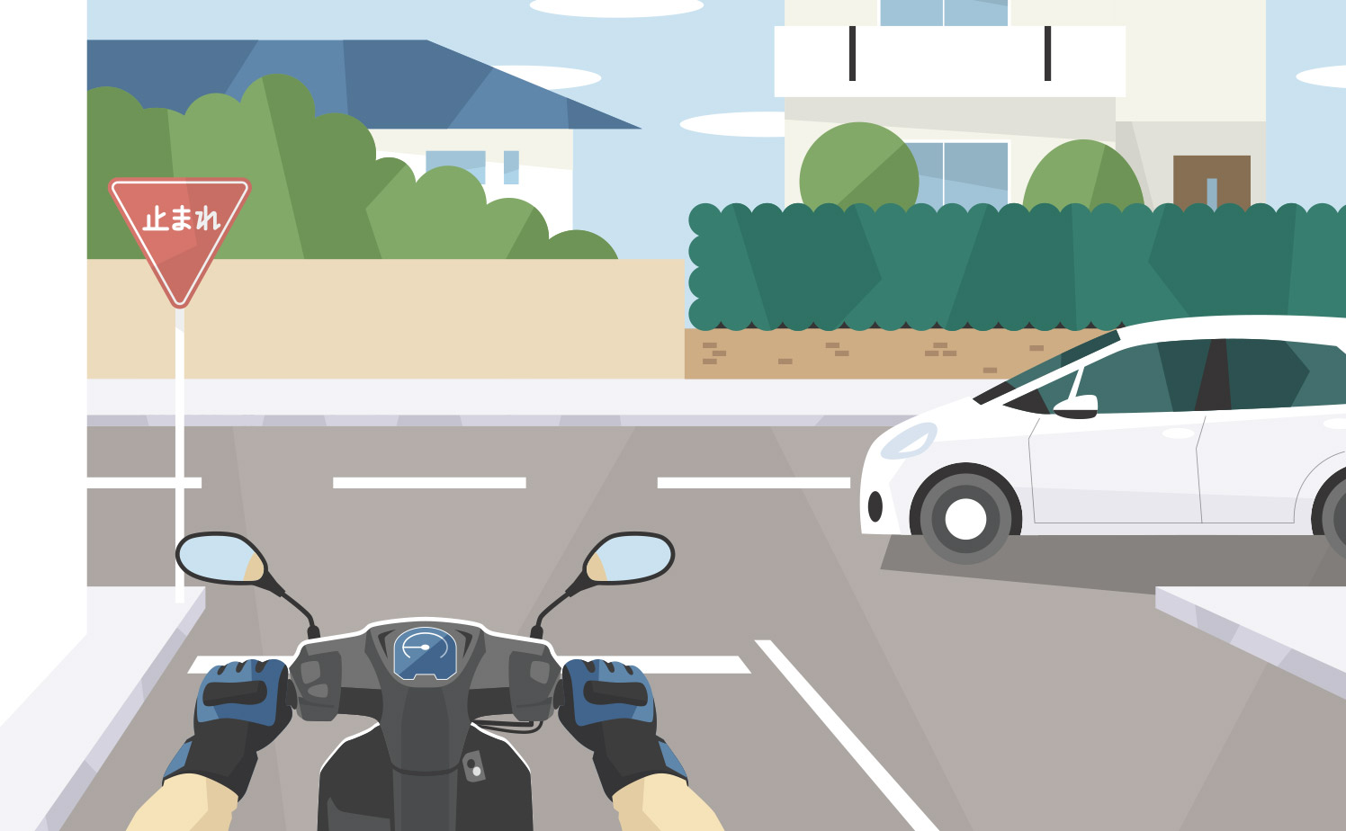 バイクとクルマの出会い頭事故を示すイラスト