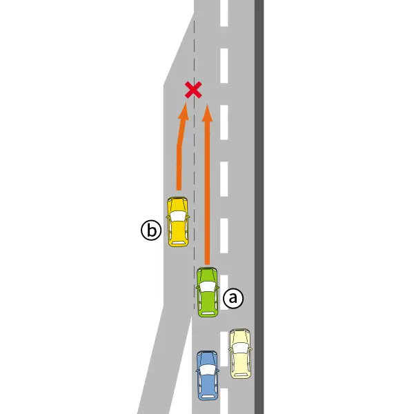 高速道路で走行車線を走行中、加速車線から1台のクルマが合流しようとしている時の危険予測の【イラスト問題】説明イラスト