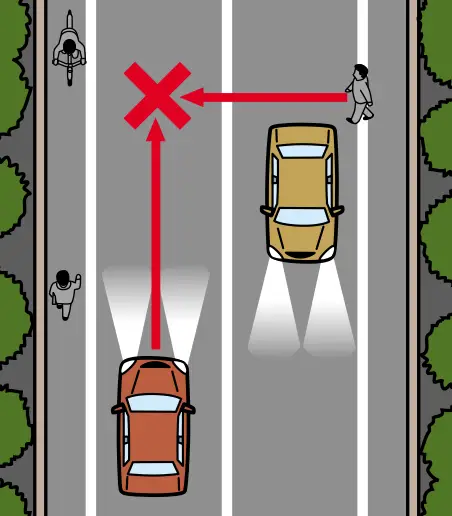 ��ԁA�Б���Ԑ��̓��H�𑖍s���A�w�b�h���C�g�����邢�Ό��Ԃ��߂Â��Ă悤�ƂĂ��鎞�̊댯�\���́y�C���X�g���z�����C���X�g