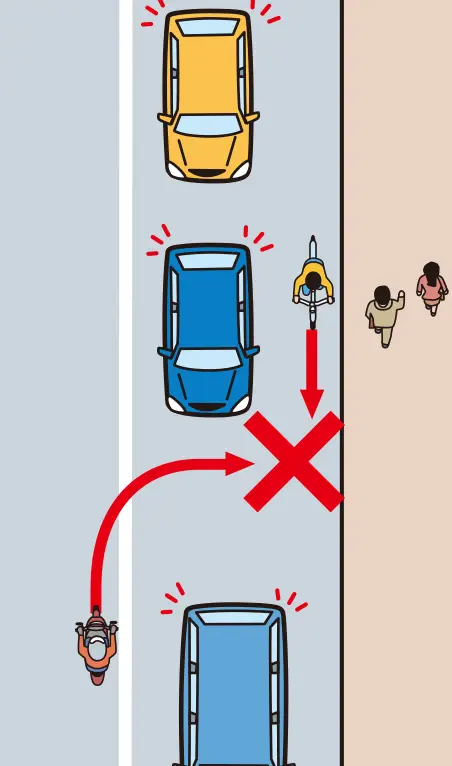 �Ό��Ԑ��͏a�ؒ��ŁA���ʂ̃N���}�͒�~���Ă���Ȃ��A���H�E���̓X�܂ɓ��邽�߉E�܂��悤�Ƃ��Ă��鎞�̊댯�\���́y�C���X�g���z�����C���X�g