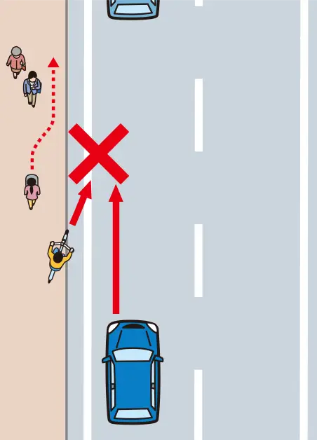 ���]�Ԓʍs�̕����𑖍s���A�O���Ƀx�r�[�J�[������������X�}�[�g�t�H�������Ȃ�������Ă���j�������鎞�̊댯�\���́y�C���X�g���z�����C���X�g