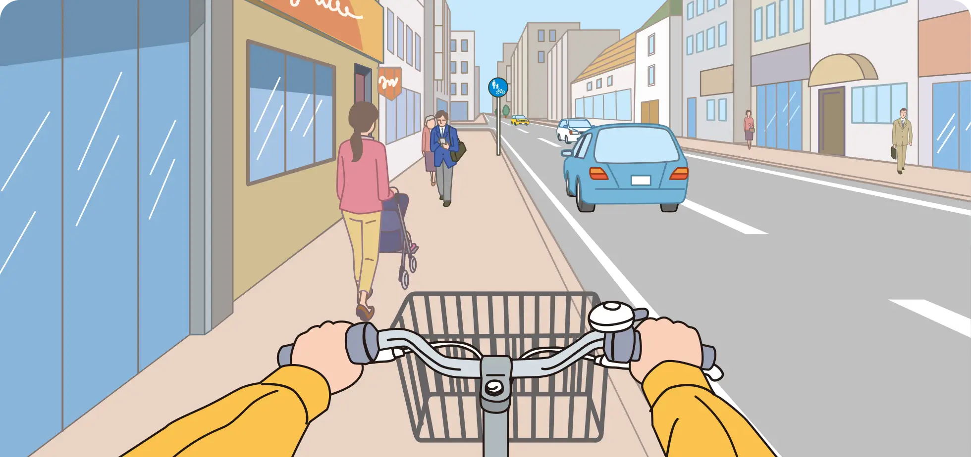 ���]�Ԓʍs�̕����𑖍s���A�O���Ƀx�r�[�J�[������������X�}�[�g�t�H�������Ȃ�������Ă���j�������鎞�̎��]�Ԏ��_�́y�C���X�g���z�C���X�g