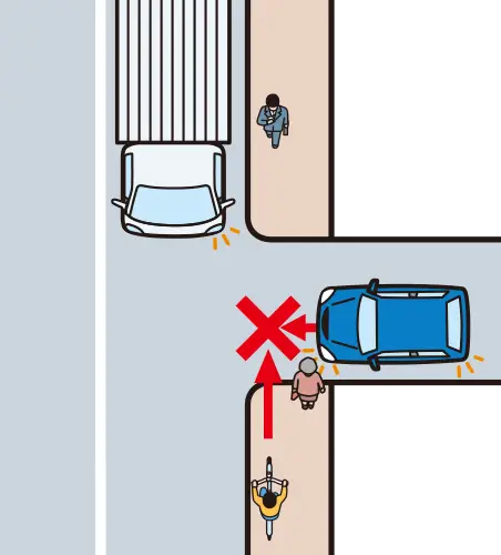 ���]�Ԓʍs�̕����𑖍s���A�O���ɍ��܂��悤�Ƃ���g���b�N����~���Ă��鎞�̊댯�\���́y�C���X�g���z�����C���X�g