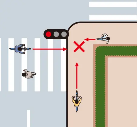 ���]�Ԓʍs�̕����𑖍s���A�M���@�̂�������_�ɂ��������������̊댯�\���́y�C���X�g���z�����C���X�g