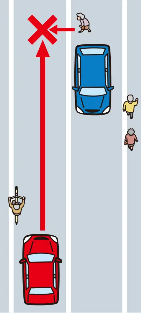 �������H�Ŏ��]�Ԃ�ǂ��z�����Ƃ��Ă��鎞�̊댯�\���́y�C���X�g���z�����C���X�g