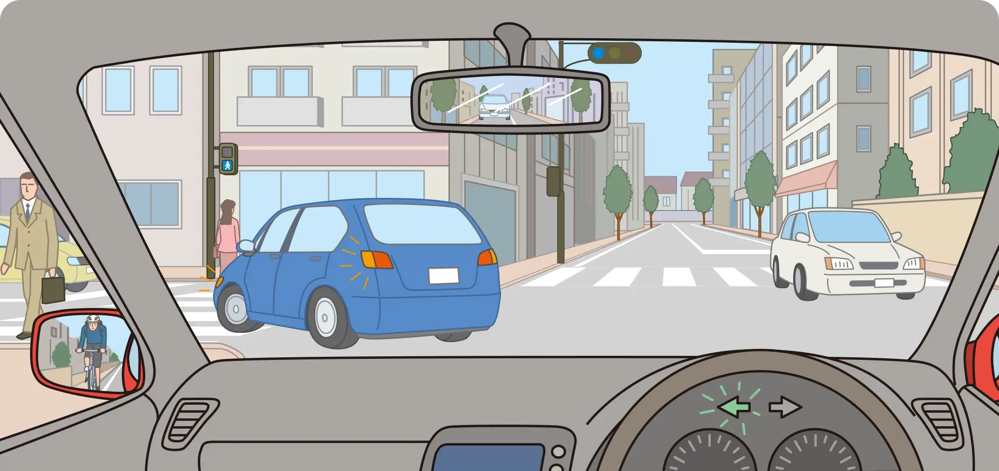前車に続いて交差点を左折する時（四輪車編）｜【イラスト問題】危険