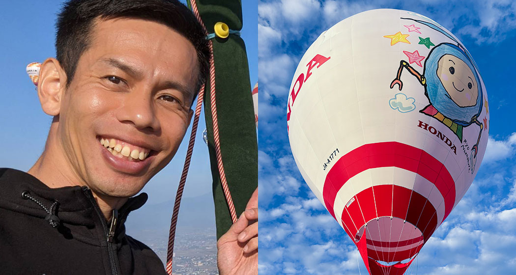 Honda Hot Air Balloon Racing Team 上田 諭 選手の顔とバルーンの写真