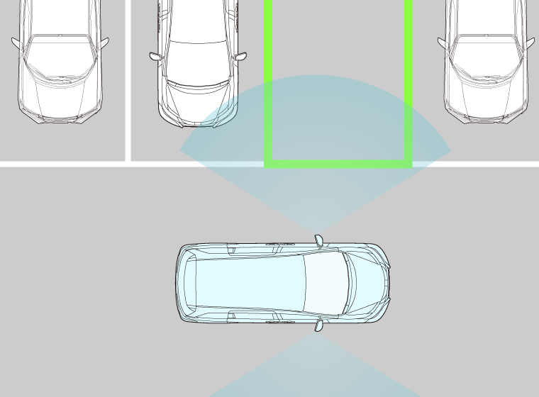 駐車枠を認識できる場合 駐車 枠を認識すると緑色の枠が駐車枠線上に移動します