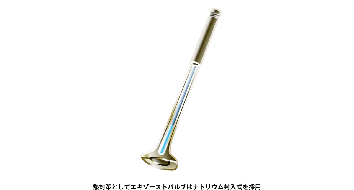 熱対策としてエキゾーストバルブはナトリウム封入式を採用