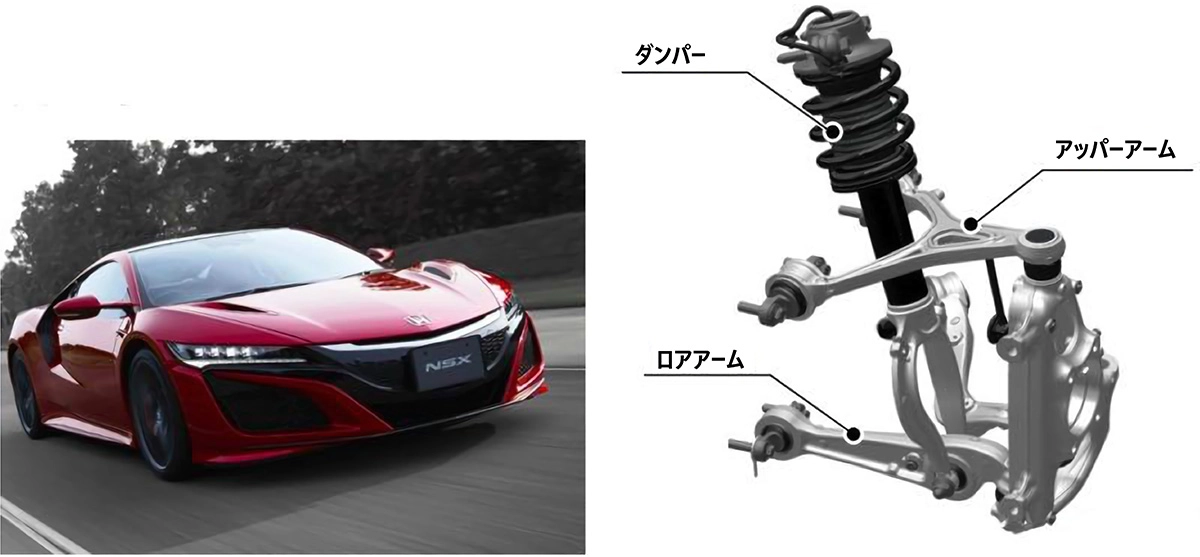 四輪で採用例が多いダブルウィッシュボーン式サスペンション