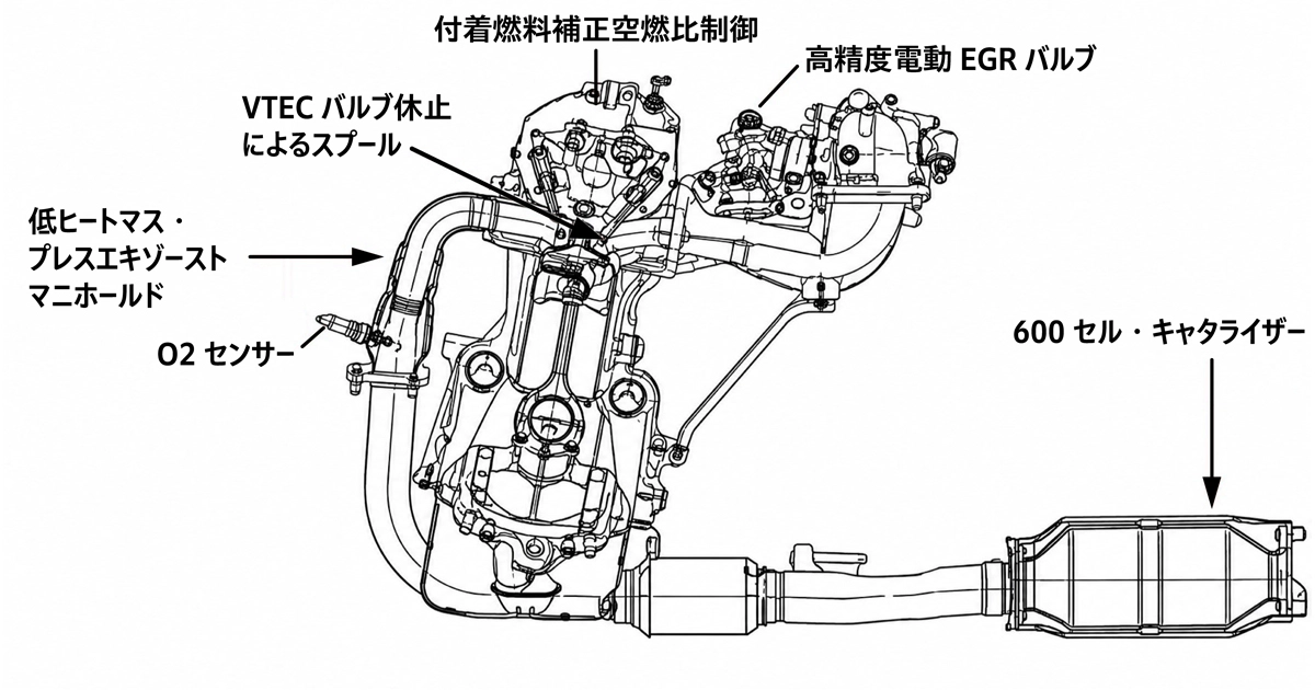 2.0L VTEC LEVエンジン 吸排気システム構造図