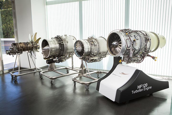 Aircraft engines developed and advanced by Honda, including the current version of the HF120 (right).